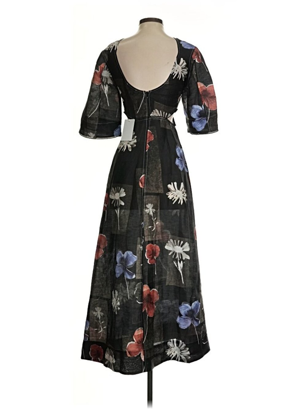Ganni Black Floral Maxi Dress with Red & Blue Blooms - Picture 2 of 6
